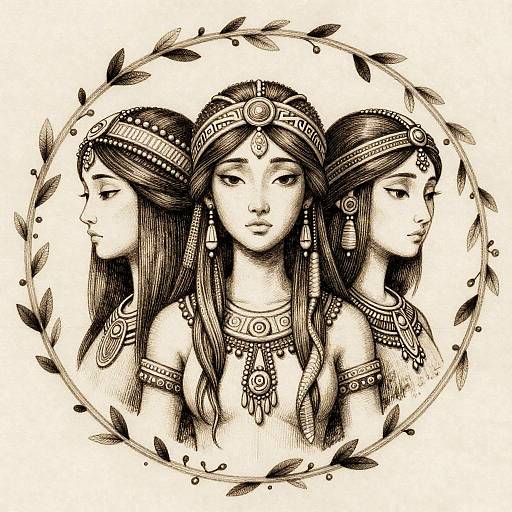 Sepia Ink Drawing of Tribal Women