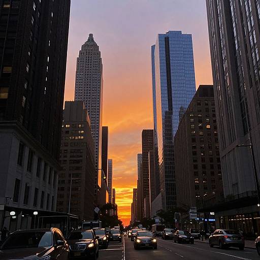 Manhattanhenge Sunset Over Cityscape