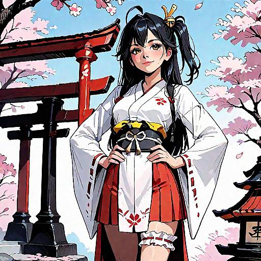 Anime Solo Miko at Shrine