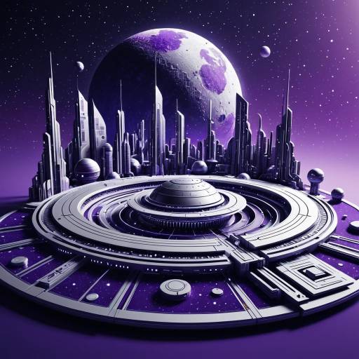 Futuristic 3D Space Colony in Violet and Silver