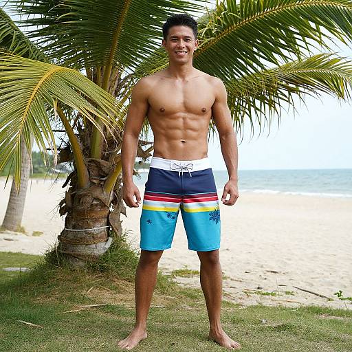 Muscular Male in Floral Boardshorts