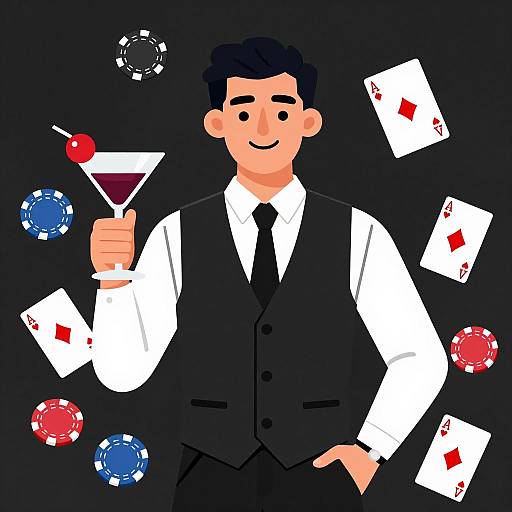 Confident Man with Martini and Poker Chips