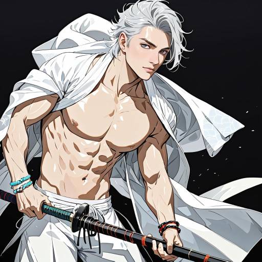 Crouching Samurai with Chiseled Features Crouching Samurai with Chiseled Features
