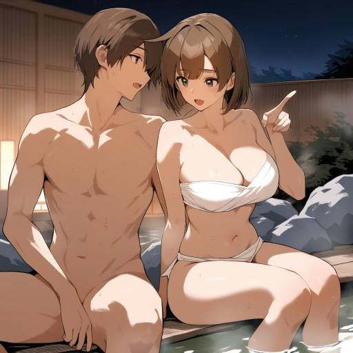 Nighttime Onsen Fun with Couple