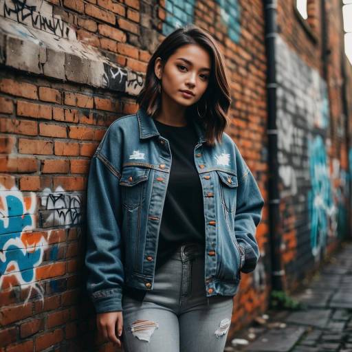 Teenage Girl in Denim Jacket by Graffiti Wall