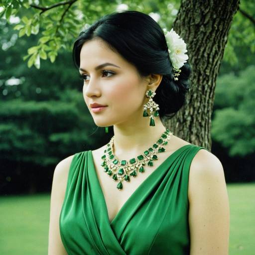 Woman in Green Dress with Jewelry by Tree