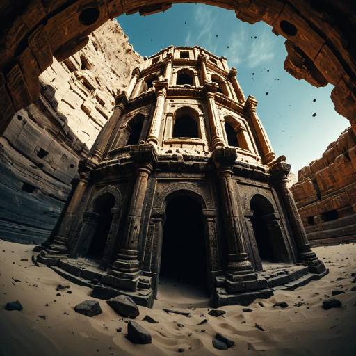 Crumbling Ancient Desert Temple with Fisheye Perspective