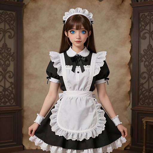 Young Woman in Gothic Lolita Maid Outfit