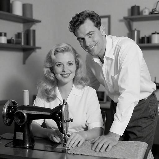Black-and-White Vintage Sewing Room Couple