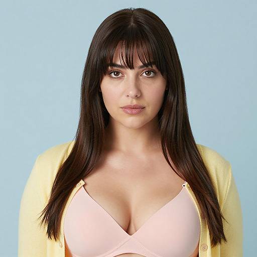 Woman in Pink Bra and Yellow Cardigan