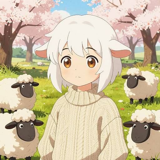Cozy Anime Sheep Girl Scene
