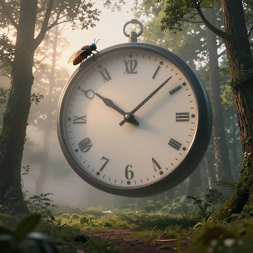 Surreal Timepiece Over Forest Dawn