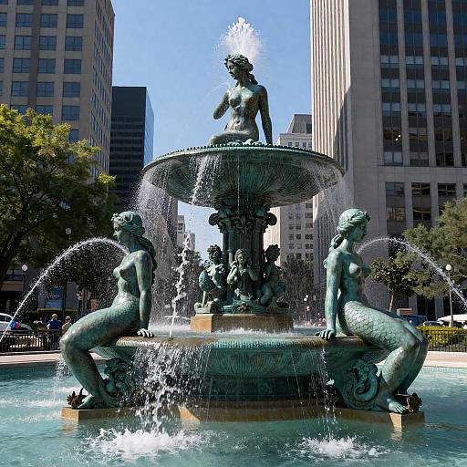 Bronze Mermaid Fountain in Urban Setting