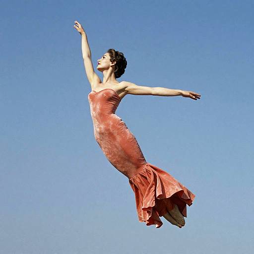 Model in Coral Mermaid Gown Airborne