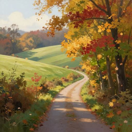 Early Autumn Leaves and Hills