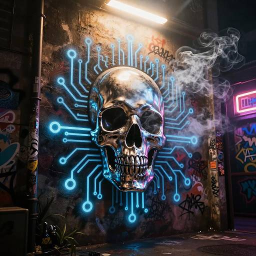 Electric Chrome Skull Urban Mural