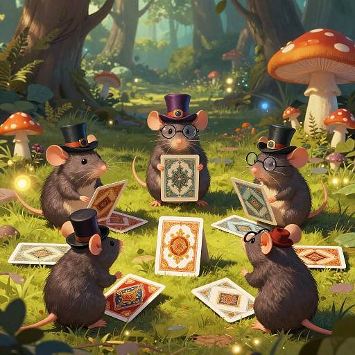 Whimsical Rats Playing Cards Fantasy