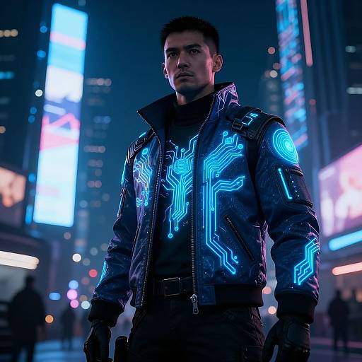 Neon Cyberpunk Jacket in Futuristic City