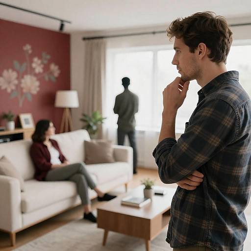 Plaid Shirt Man in Modern Living Room