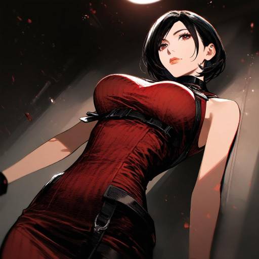 Illustration of Ada wong, resident evil in the style of Minakata sunao