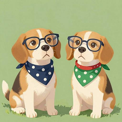 Charming Cartoon Beagles with Bandanas