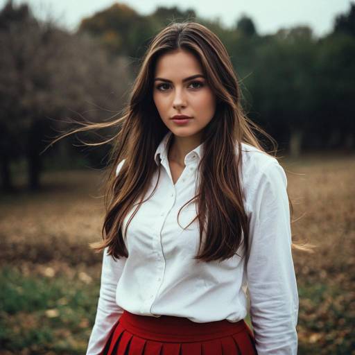 Young Woman in White Shirt and Red Skirt Outdoors