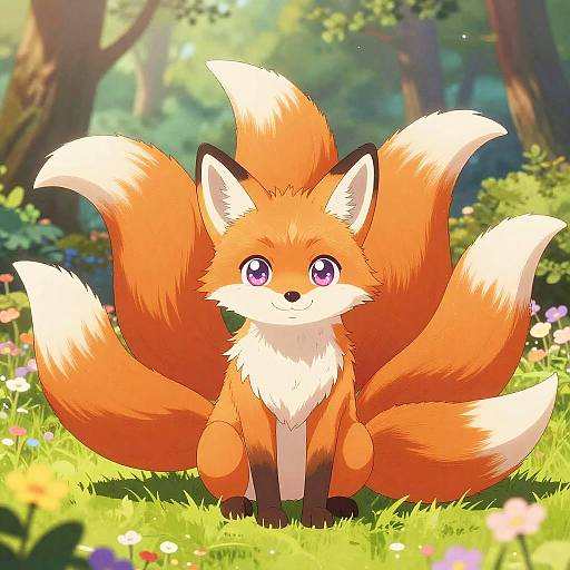 Cute Vibrant Nine-Tailed Fox Anime