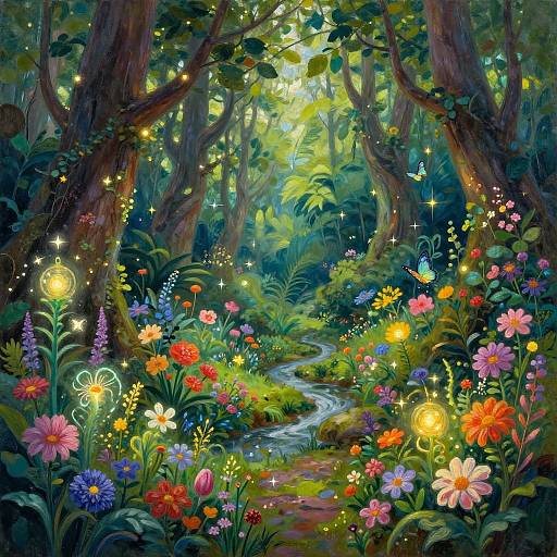 Mystical Enchanted Forest Oil Painting