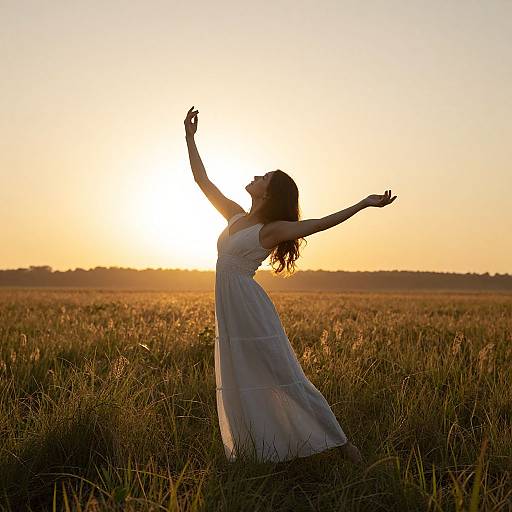 Woman Embracing Dawn's Golden Light