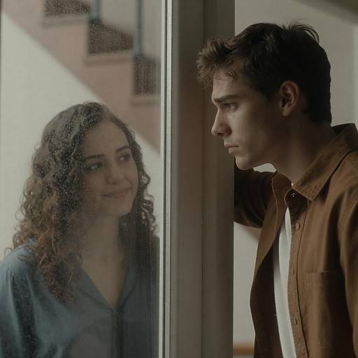Young Man and Woman Through Rainy Window
