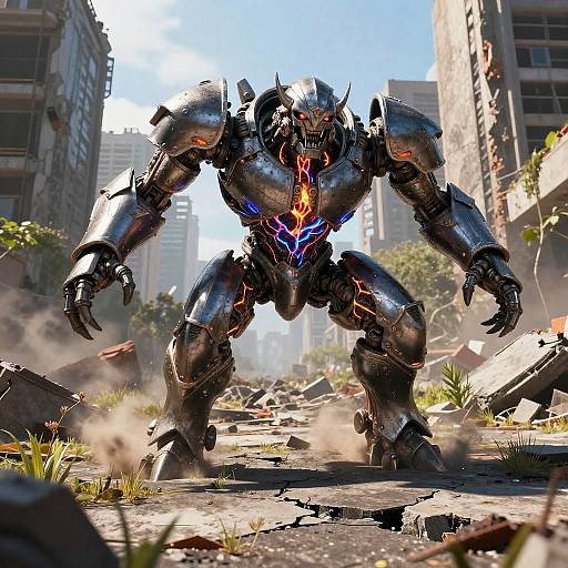 Armored Monster Charging Through Ruins