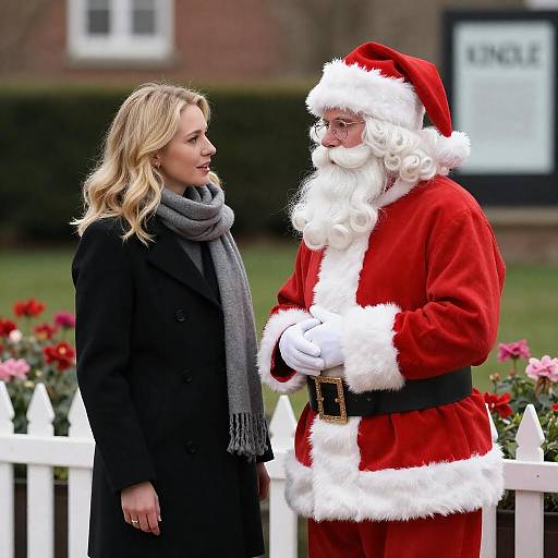 Blonde Woman Talking to Santa Outdoors
