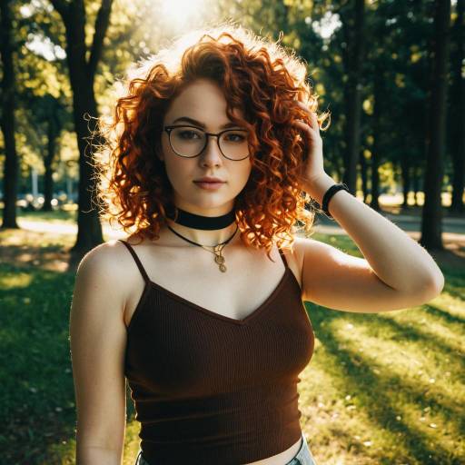 Young Woman with Curly Red Hair Outdoors