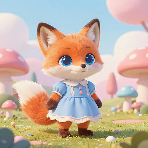 Cute Anthropomorphic Fox in Vintage Dress