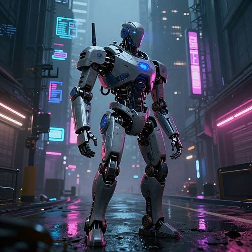 Futuristic Robot Exploring Cyberpunk City
