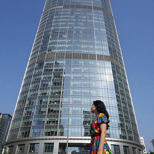 Modern Skyscraper with Woman in Dress