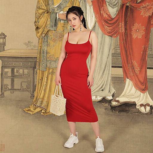Elegant Curvy Woman in Red Dress
