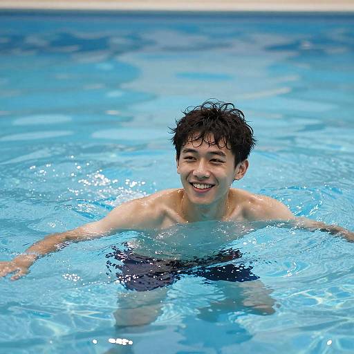 Smiling Young Man Swimming in Pool
