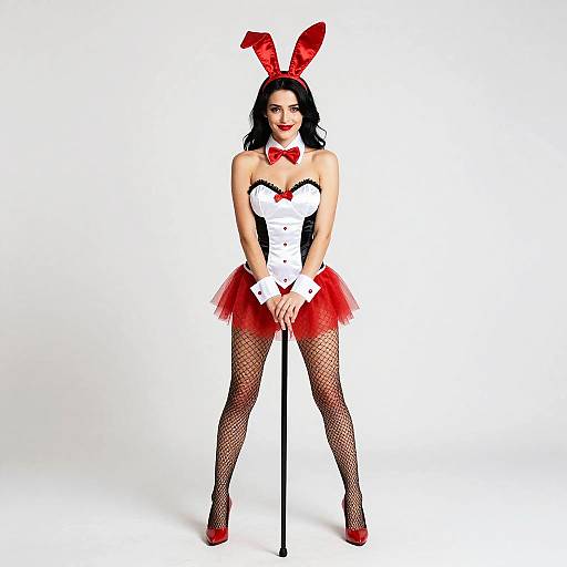 Woman in Red Bunny Costume with Cane