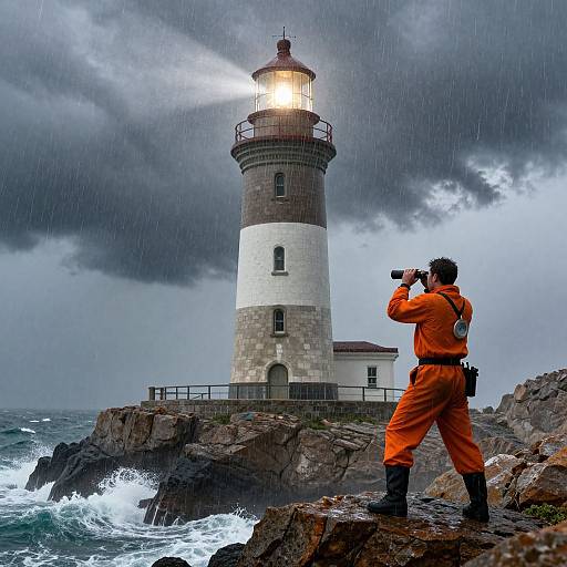 Stormy Lighthouse Keeper's Vigil