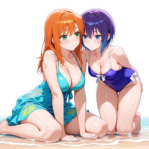 Vibrant Beach Scene with Two Girls Vibrant Beach Scene with Two Girls