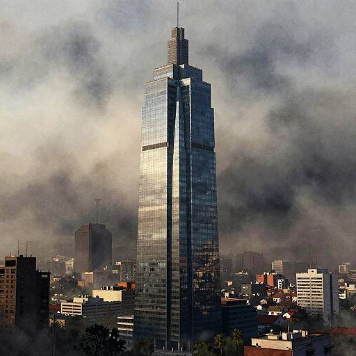 Postmodern Glass Tower in Smoggy Dawn