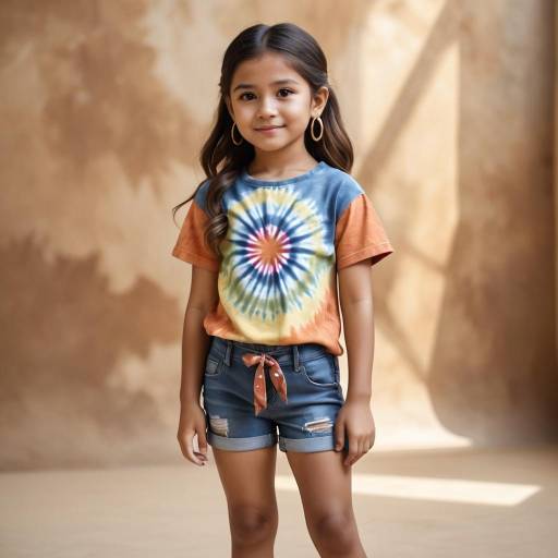 Young Girl in Tie-Dye T-Shirt and Denim Shorts