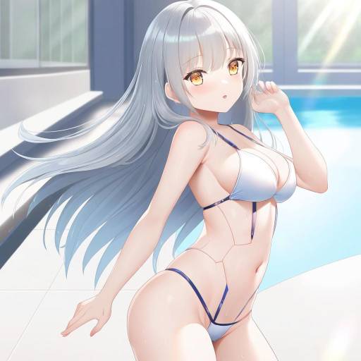 Cheerful Swimsuit Girl at Poolside