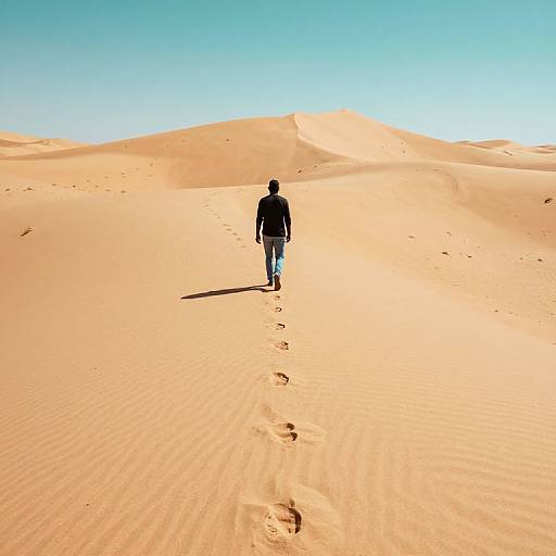 Solitary Walk on Golden Desert Dunes