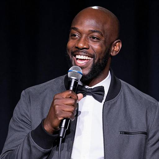 Smiling African American Man with Microphone