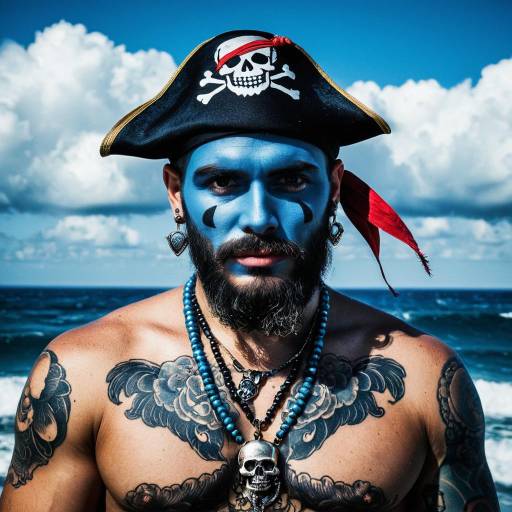 Tattooed Pirate Man with Blue Face Paint