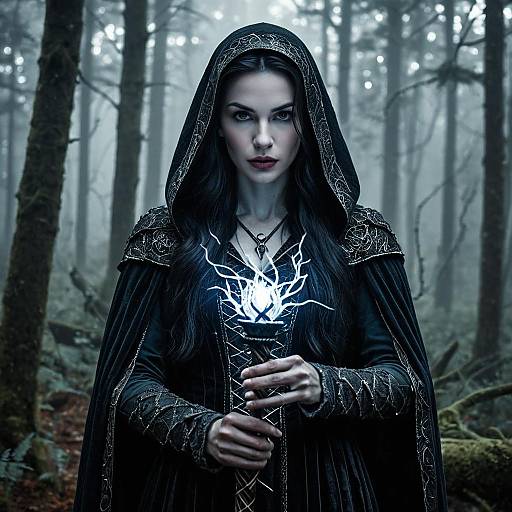 Mystical Vampire Enchantress in Dark Forest