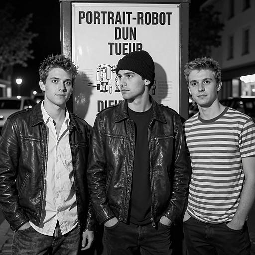 Dynamic Trio Against Urban Night Backdrop