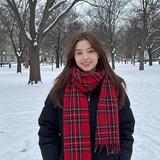 Smiling Woman in Snowy Park